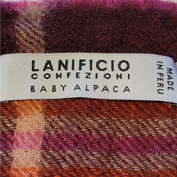 LANICIFIO CONFEZIONI SCARF BABY ALPACA REVERSIBLE PLAID/SOLID FRINGE PINK BROWN - Picture 10 of 13